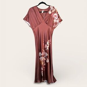 Joie Floral Midi Dress Small Mauve Pink V Neck Empire Waist NWT